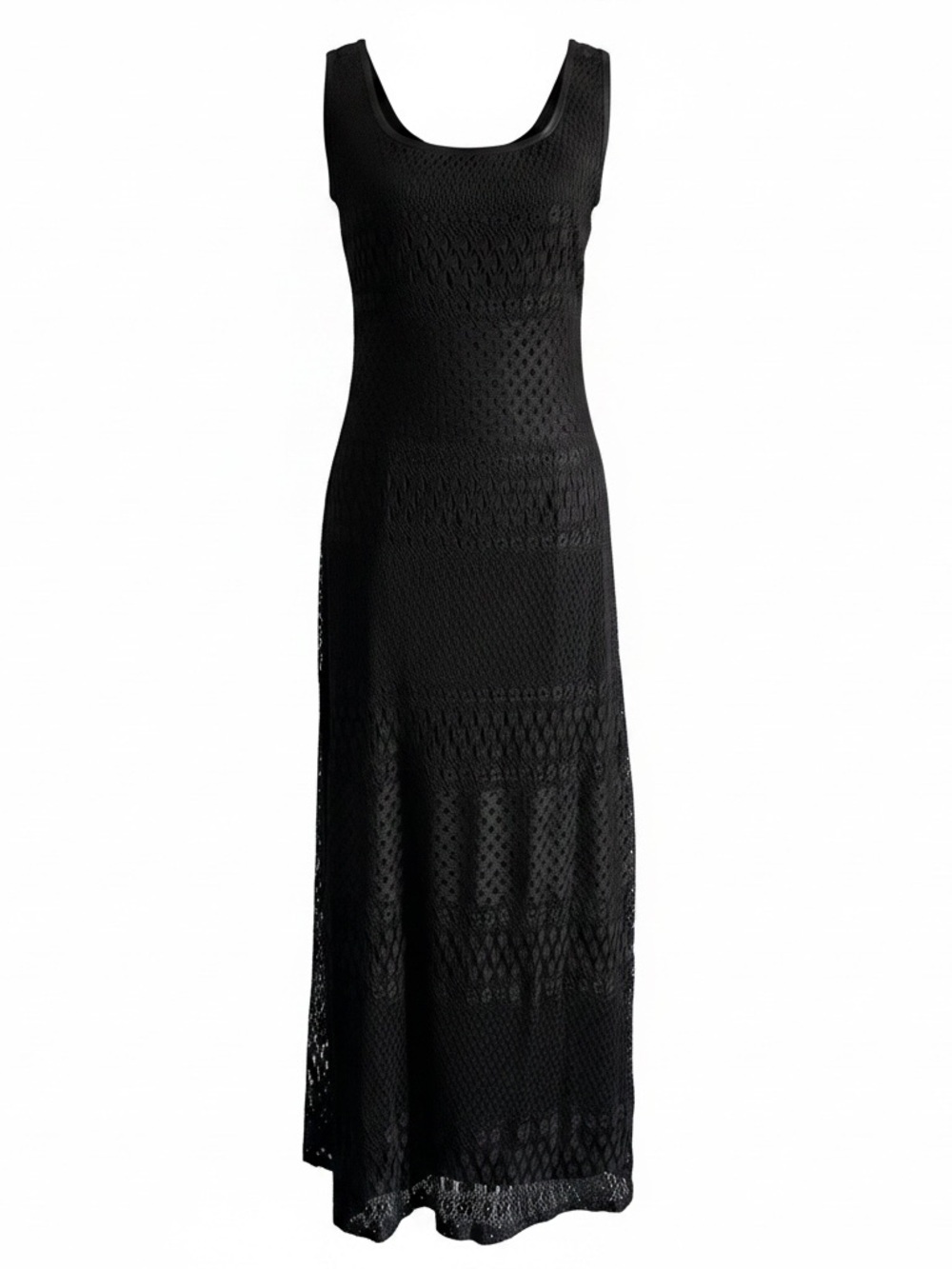 🇨🇦 Vintage Sophisticate Black Crochet Knit Maxi Dress Goth Witchy Boho size 8 - Picture 1 of 6